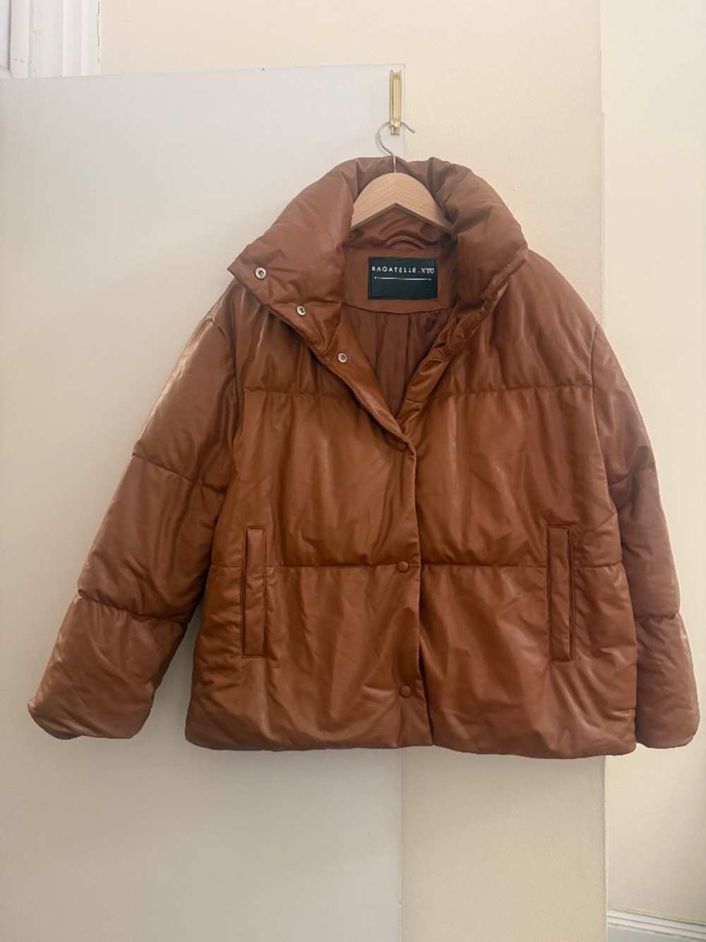 Bagatelle.NYC Brown Faux Leather Puffer Jacket, M